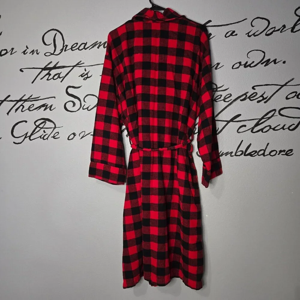 Men's Portuguese Flannel Wrap Robe, The Vermont Country Store, Red & Black, L